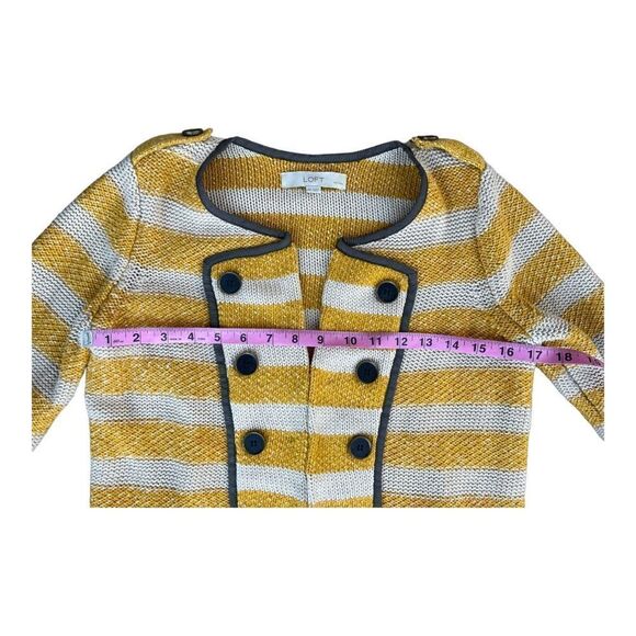 LOFT Double Breasted Round Neck Yellow Striped Cardigan Band Sweater Sz SP EUC - Picture 6 of 8